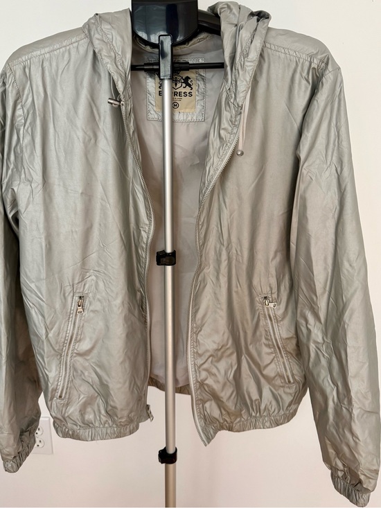 Express Jackets & Blazers - Express Metallic Silver Lightweight Hooded Windbreaker Jacket Size M